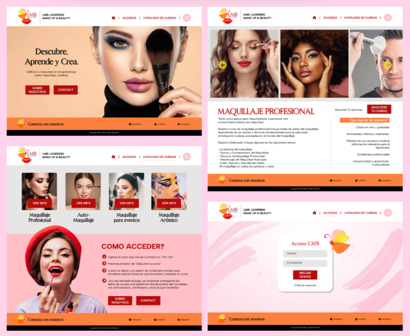 Sitio web vibrante para LMB Maquillajes: Página colorida con paleta personalizada que potencia la identidad de la marca.